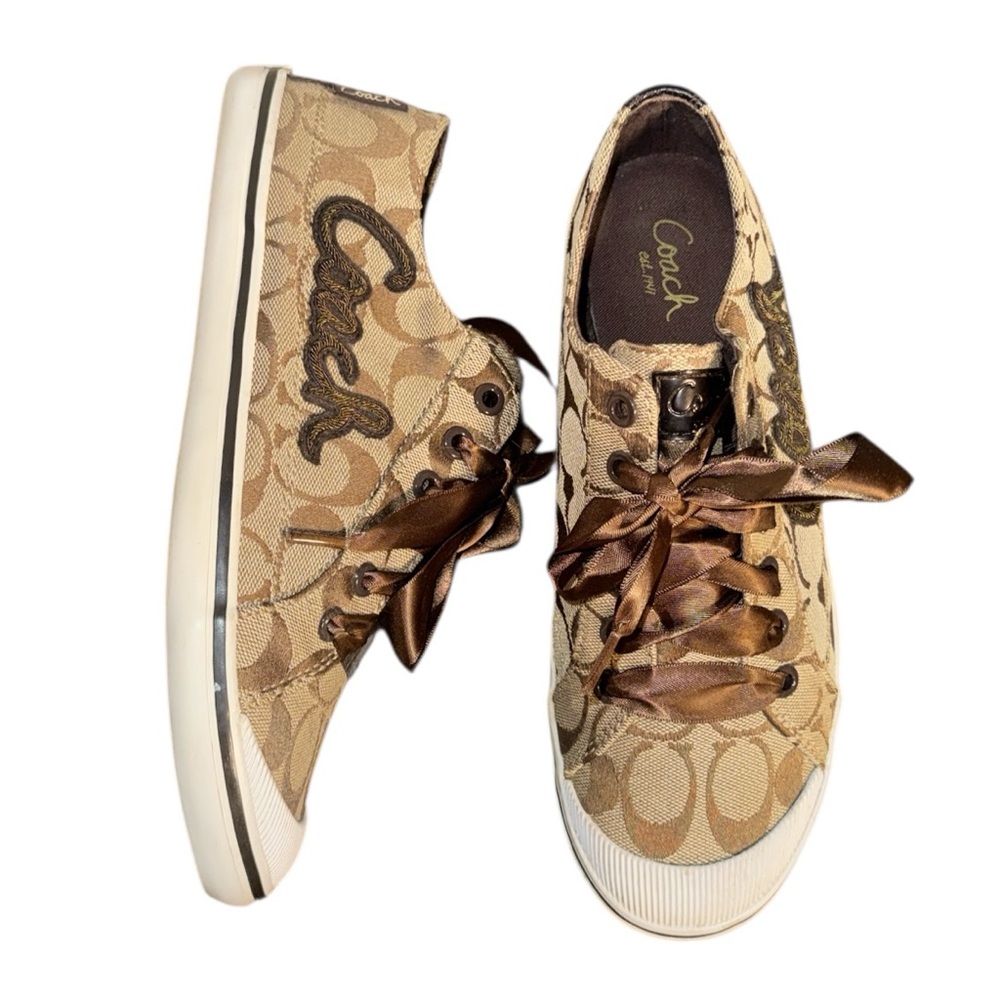 Coach Signature Jacquard Low Top Sneakers Ribbon Laces Brown Monogram Designer 8 - Picture 3 of 13